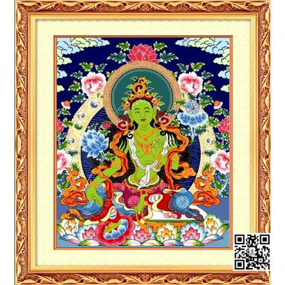 最新精准印花十字绣钻石贴画套件客厅大画西藏族文化唐卡人绿度母