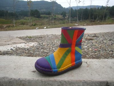 新款 彩虹鞋 彩色鞋 七彩鞋　松糕鞋平底短靴牛皮气垫加厚底女鞋