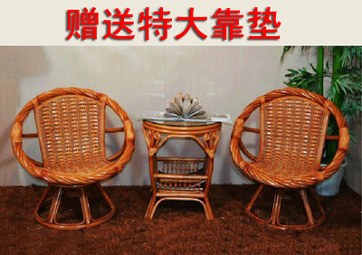 真藤椅子茶几三件套室内休闲阳台桌椅组合天然藤编转椅五件套2223