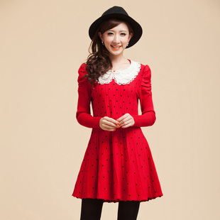 秋装连衣裙2013韩版新款针织A字裙长袖气质高端远点纯棉包臀裙子