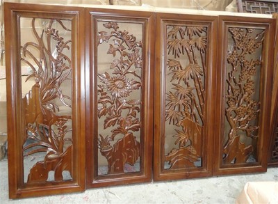 东阳木雕特价香樟木条屏组合挂件壁饰客厅 中式仿古实木玄关隔断