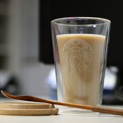 星巴克咖啡杯双层耐热玻璃水杯女士牛奶茶杯马克带盖带勺杯子包邮