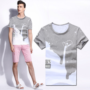 2015夏季新款男式t恤 英伦时尚短袖t恤 男装欧美风格大码打底衫