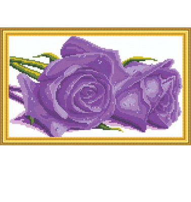 特价促销 玫瑰情人紫 进口十字绣 套件 花卉系列 11CT 免费画格