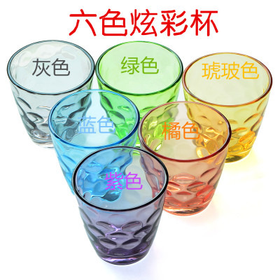 炫彩家用玻璃水杯套装6色 彩色透明玻璃带把杯茶杯果汁杯子牛奶杯