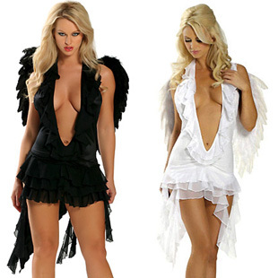 含翅膀 欧美圣诞节万圣节制服 黑白色天使装 游戏服夜店DS演出服