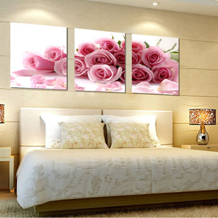 无框画客厅 花卉壁画 玫瑰爱意 卧室装饰画 三联画盖电箱 情侣花