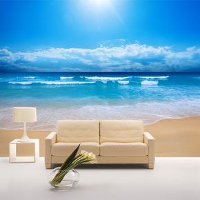 3d客厅沙发电视背景墙纸欧式墙纸壁画卧室无缝无纺布沙滩海滩大海