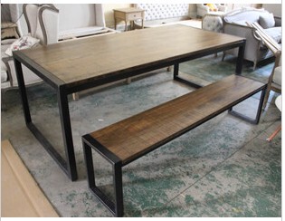 美式法式乡村全实木铁艺大长餐桌+长凳铁艺做旧桌椅整套