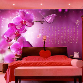 卢浮宫全新纯手绘大型壁画电视背景墙墙纸壁纸装饰画紫色兰花简约