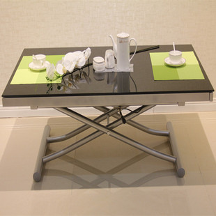现代简约创意茶几餐桌 伸缩折叠移动茶几餐台 黑色白色长方形桌子