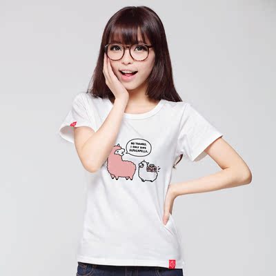 吉哆哆 女装夏装新款韩版休闲短袖T恤 粉色羊驼 TS4046 ZDY