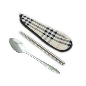 韩式餐具 不锈钢筷子 不锈钢勺筷套装 格子套+筷子+勺子