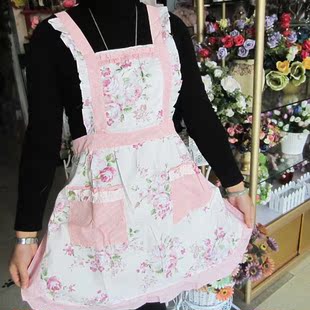 新款 韩版田园 纯棉布艺 防尘罩衣 厨房家务清洁必备 花容粉围裙