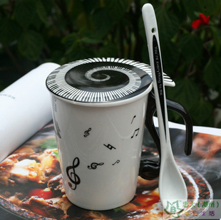 带盖音乐杯300ML陶瓷杯子创意韩版马克杯陶瓷杯水杯 生日礼物
