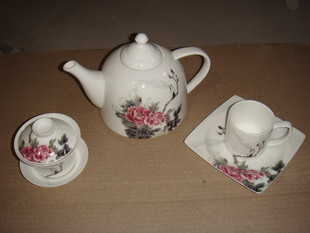 【隆达】专柜正品唐山出口级骨质瓷高档礼品套装6茶具牡丹