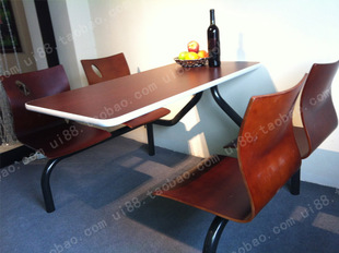肯德基餐桌 食堂桌椅 连体桌椅 组合快餐桌 椅子曲木椅餐桌 油漆