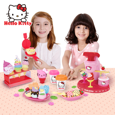 正版Hello kitty无毒彩泥小麦泥橡皮泥玩具 扭扭雪糕机汉堡西饼屋