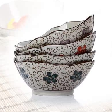 创意碗 陶瓷米饭碗 仿古碗创意餐具异形碗五彩碗套装礼品手绘