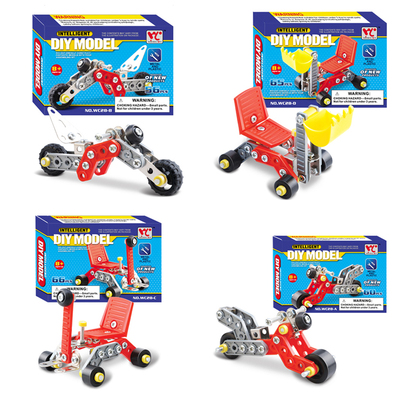 DIY金属合金拼装益智玩具 组装拆装工程车摩托车静态模型玩具