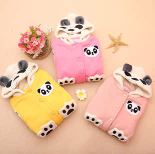 女童宝宝秋冬装韩版熊猫长袖加绒卫衣外套8910-11个月1-2岁小孩
