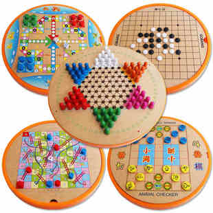 儿童玩具飞行棋 五子棋五合一3-5-7岁大号木制跳跳棋益智桌面游戏