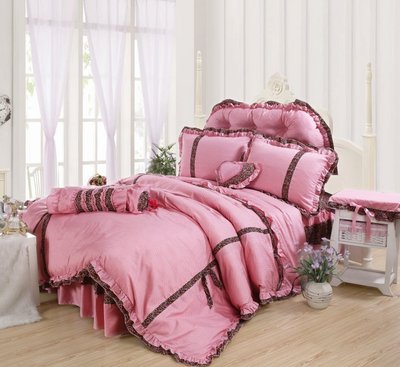 全棉床裙床罩四件套 韩式浪漫粉色公主房床品 田园床上用品包邮
