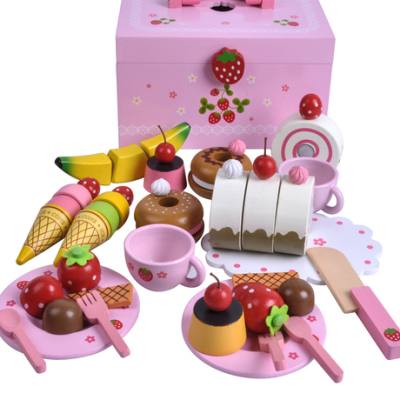 Mother Garden草莓儿童女孩过家家玩具木制水果糕点下午茶切切看