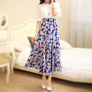 2014新款韩版女装胖mm大码修身雪纺波西米亚连衣裙夏长裙显瘦裙子