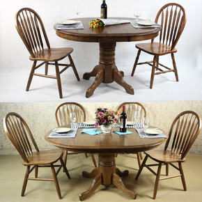 厂家 定制 全实木 橡木 美式乡村 欧式 可伸缩拉伸变形圆桌 餐桌