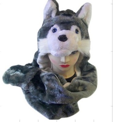 正品特价韩版狼头造型秋冬天热卖时尚保暖加厚帽子围巾手套一体款
