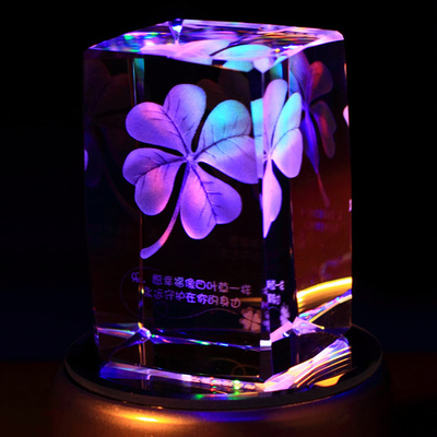 幸福四叶草音乐3D内雕水晶音乐盒发音盒摆件女友创意生日快乐礼物