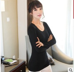 秋季韩版莫代尔圆领长袖修身纯色简约秋装女T打底底衫白色黑色T恤