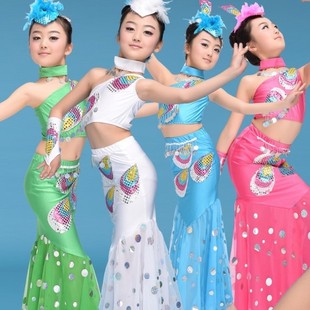 新款 民族少儿演出孔雀舞儿童服饰 月光女童傣族公主表演舞蹈服装