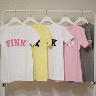 2014新款韩国代购PINK正品无弹纯棉字母修身百搭短袖T恤打底衫女