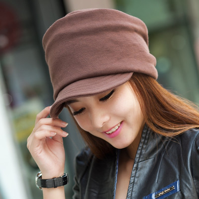 韩版女士 秋冬天软鸭舌帽 韩国潮褶皱 时尚保暖户外 针织毛线帽子