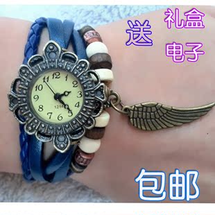 女士皮链手表潮女款韩国经典复古学生石英表手镯时装表缠绕手链表