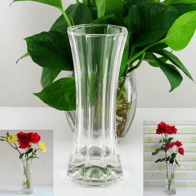 简约18cm/高厚实水晶透明玻璃花瓶 水栽培、插花器 家居客厅摆件