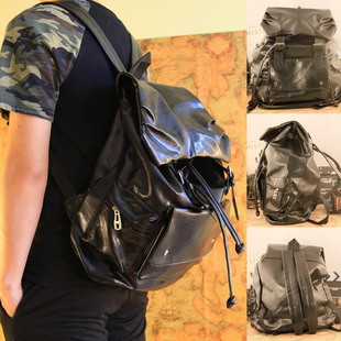2015潮流时尚男女通用简洁实用黑色PU皮包背包潮双肩包学生书包