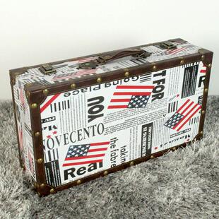 爆款热卖 复古手提箱 美国报纸国旗做旧木箱 摄影道具 木质手提箱
