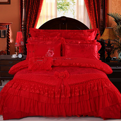 艾尚家纺婚庆纯棉高支精梳棉舒适四件套多件套结婚大红床上用品