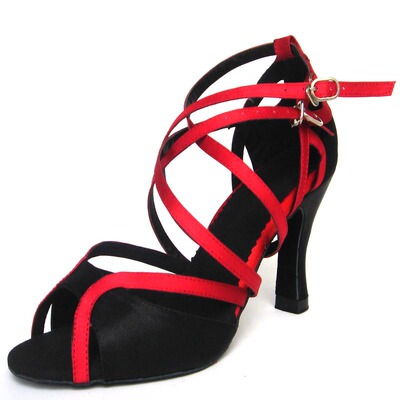 秒杀价流行红黑色搭配成人拉丁舞蹈鞋 女式跳舞鞋 国际交谊舞鞋