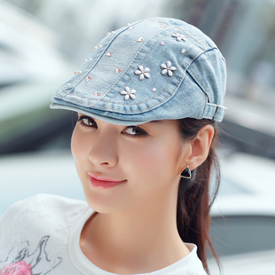 布塔时尚牛仔帽子女韩版潮帽贝雷帽户外棒球帽铆钉水钻花朵鸭舌帽