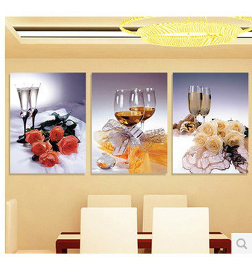 新款组合画无框画餐厅现代装饰画厨房墙画饮食店挂画玫瑰美酒酒杯