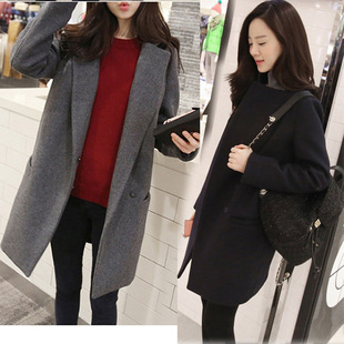 2015秋冬装呢子大衣外套新款韩版西装领中长款羊毛呢秋季毛呢