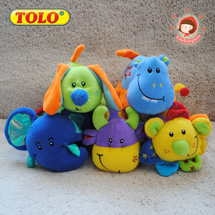 正品德国TOLO玩具多乐动物世界毛绒宝宝安抚玩具手抓玩偶BB器响纸