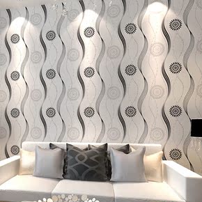 现代简约黑白抽象曲线条纹墙纸客厅沙发电视背景墙壁纸无纺布特价