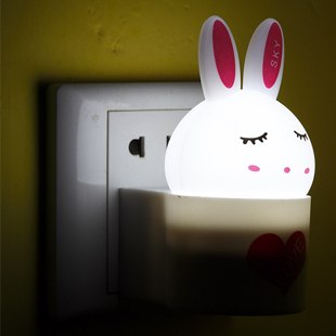 LED光控感应插电床头兔子婴儿宝宝壁灯卧室开关创意节能小小夜灯