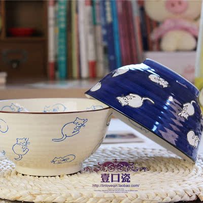 新品陶瓷碗 6英寸猫咪汤碗 大福碗 面碗 卡通陶瓷碗 大号米饭碗