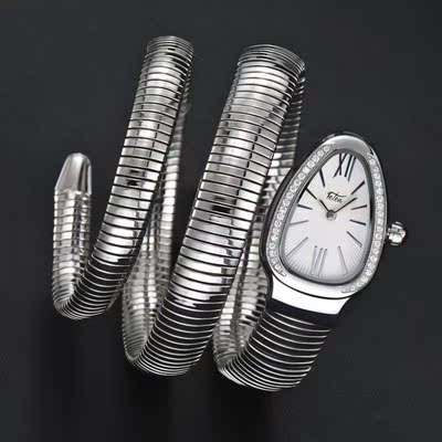 2013新款菲腾蛇形手链表 银白色女装石英防水女表 水钻女士手表